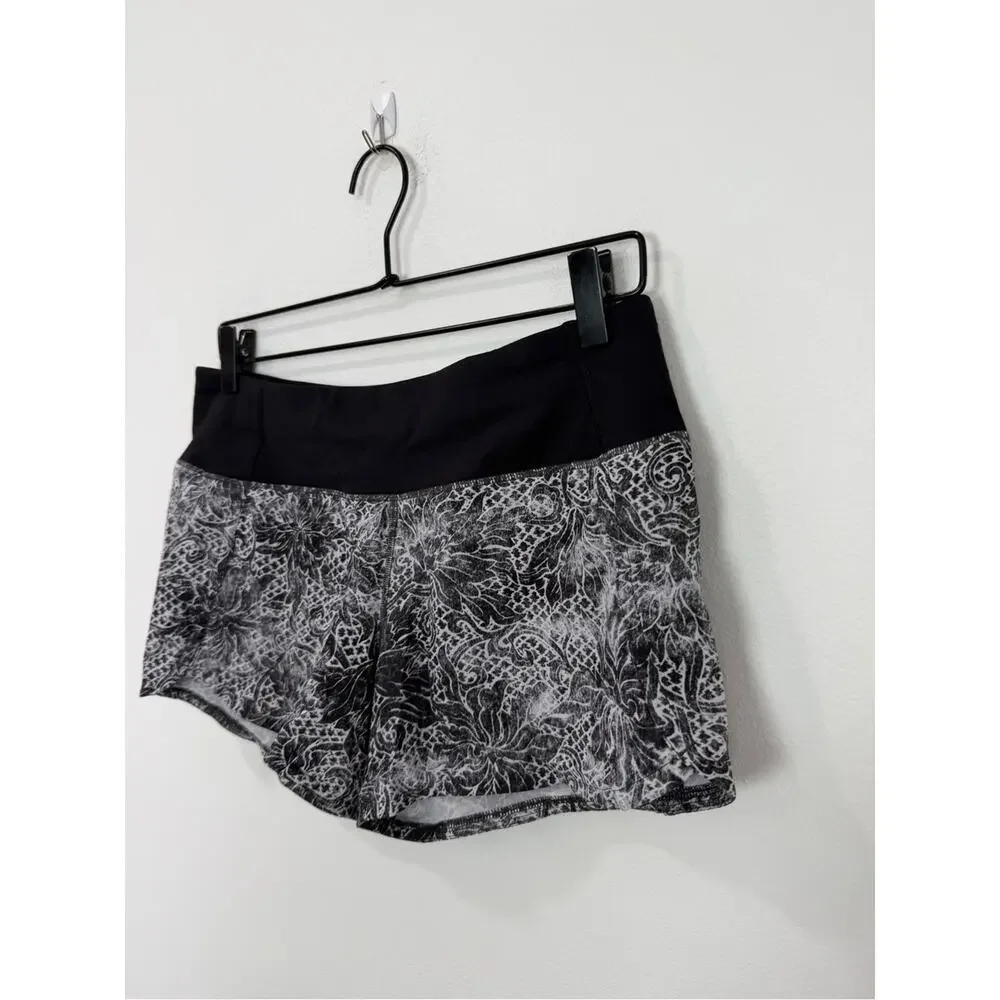 Lululemon Run Times Short II 4” Inseam Black White Floral Size 6 - Picture 3 of 6